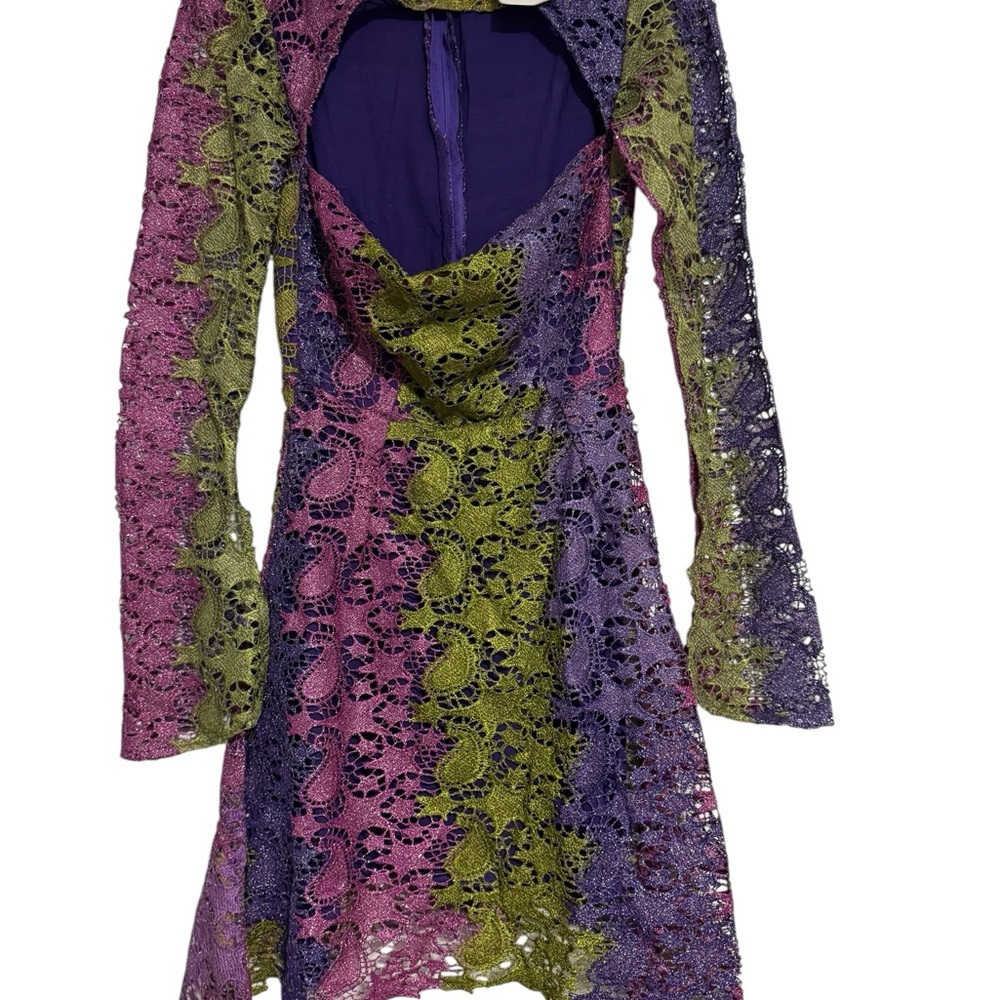Elegant Multicolor Lace Dress Long split Sleeves with cut out